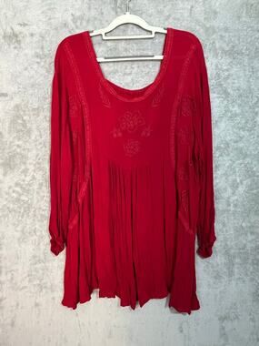Southern Stitch Dress XXL Red Boho Floral Embroidered Western Cowgirl
